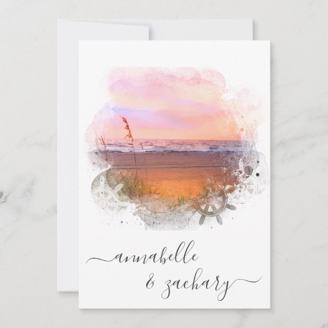 *~* WEDDING INVITATION + RSVP - QR Beach AR7 (Front)