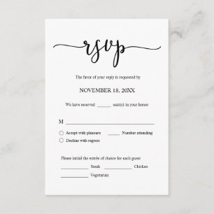Wedding Invitation RSVP Respond, Meal options Card