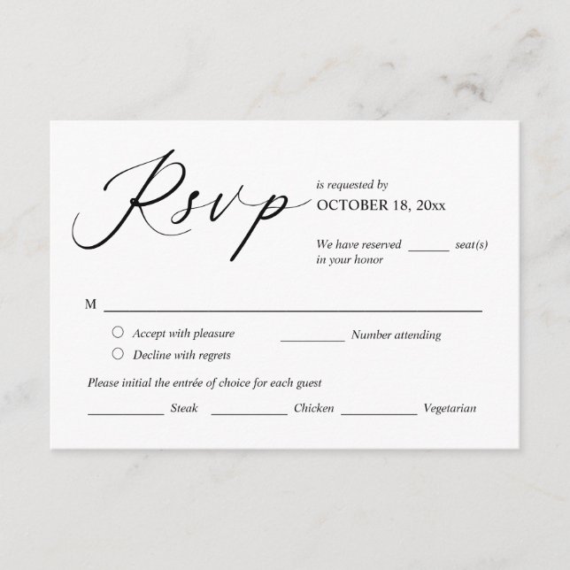 Wedding Invitation RSVP Respond, Meal Options Card (Front)