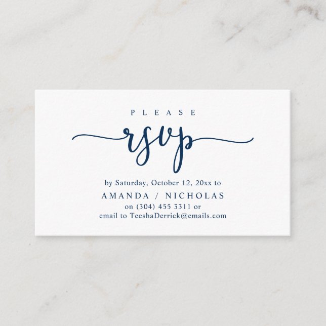 Wedding Invitation RSVP, Romantic Script Card (Front)
