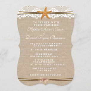 Wedding Invitation Rustic Beach Starfish Lace