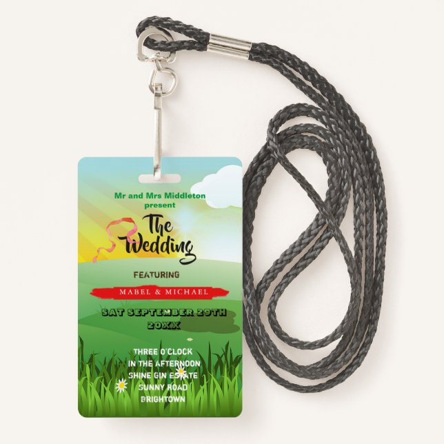 Wedding Invitation Rustic Festival Fields Fun  ID Badge (Front with Lanyard)