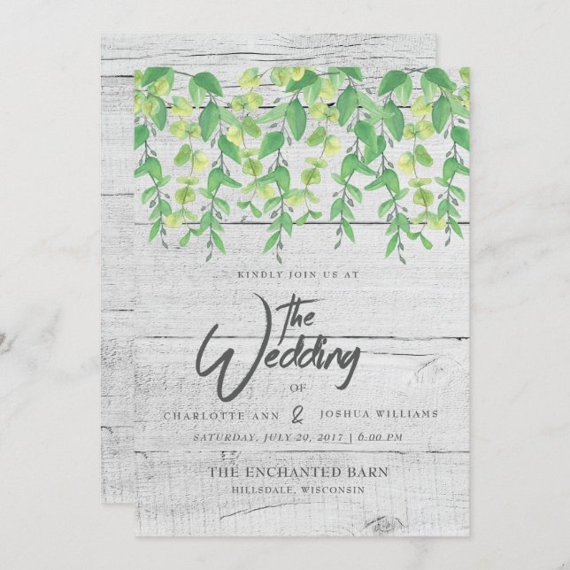 WEDDING INVITATION | Rustic Greenery Watercolor (Front/Back)