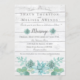 Wedding Invitation - Rustic Teal Succulent