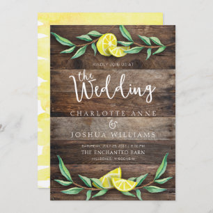 WEDDING INVITATION Rustic Wood Lemon Watercolor