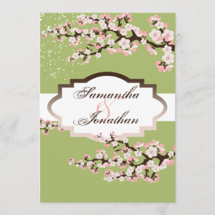 Wedding Invitation Sage Green Cherry Blossom