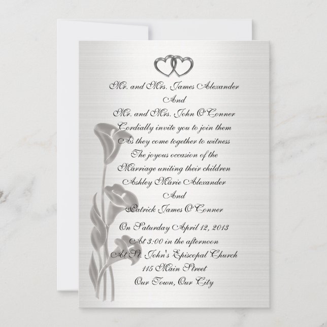 Wedding Invitation satin-look  calla lilies (Front)