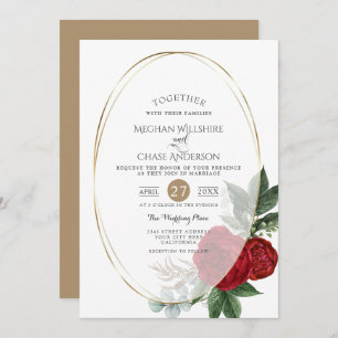 Wedding Invitation Scarlet Peony Floral Oval