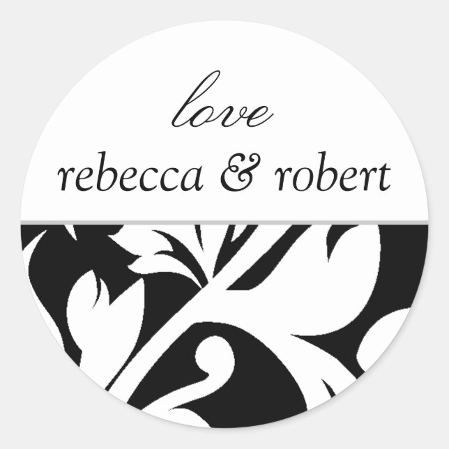 Wedding Invitation Seal Black White Damask Colours (Front)