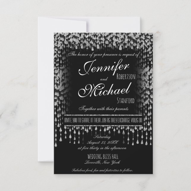 WEDDING INVITATION | Silver Falling Stars (Front)