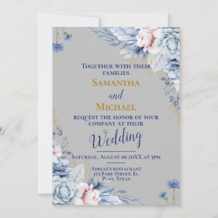 Wedding invitation: silver, flowers, rsvp, QR Invitation