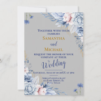Wedding invitation: silver, flowers, rsvp, QR Invitation