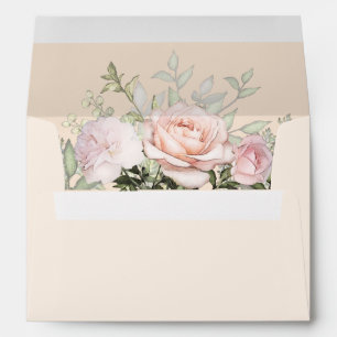Wedding Invitation Spray of Pink Roses Inside Envelope