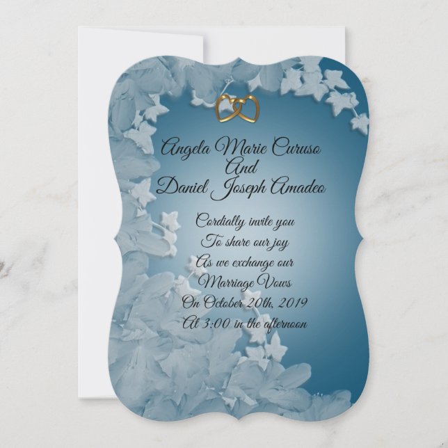 Wedding invitation, Teal blue with Ivy customise Invitation (Front)