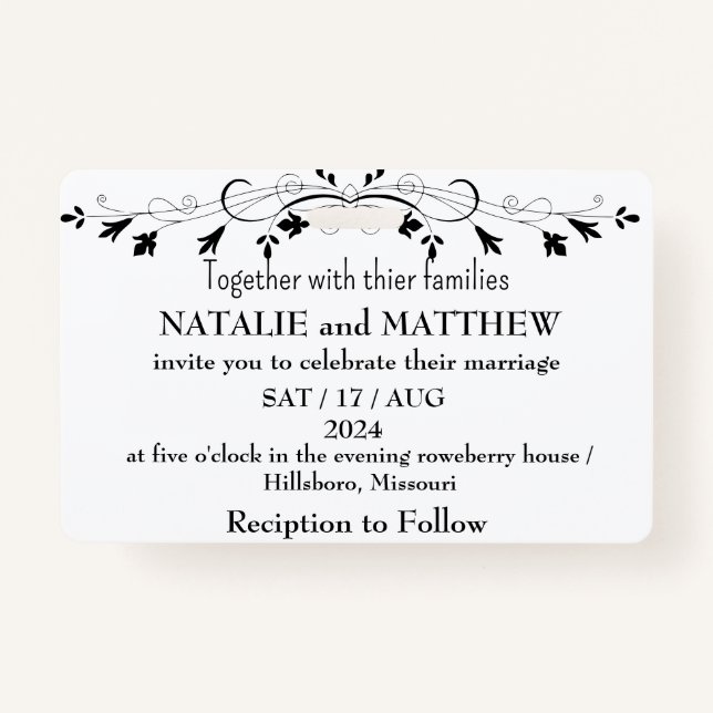 Wedding Invitation Template Se ID Badge (Front)