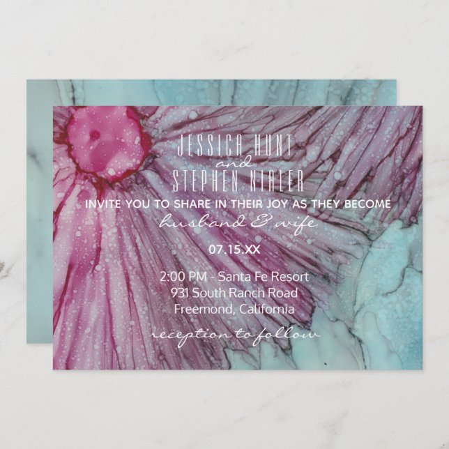 Wedding Invitation Turquoise and Lavender (Front/Back)