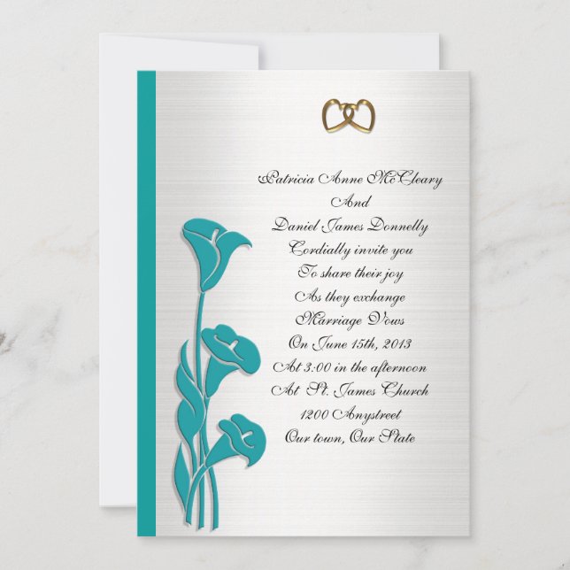 Wedding Invitation turquoise calla lily (Front)
