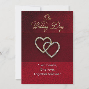 Wedding Invitation - Two Hearts are One - red/gold