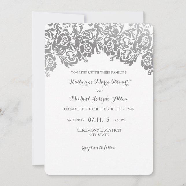 Wedding Invitation | Vintage Lace Silver (Front)
