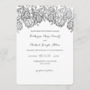 Wedding Invitation Vintage Lace Silver