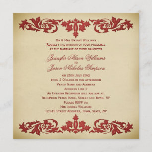 Wedding Invitation Vintage Leaf Scroll in Neutrals