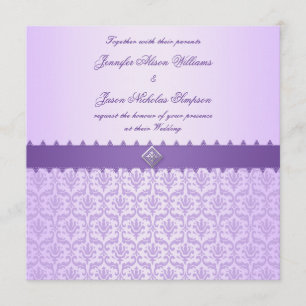 Wedding Invitation Vintage Lilac Damask & Ribbon