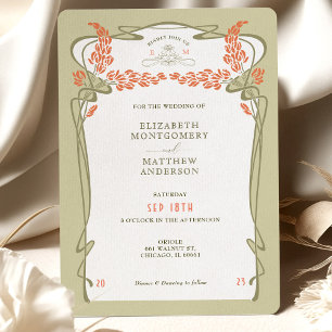 Wedding Invitation Vintage Minimalist Art Nouveau