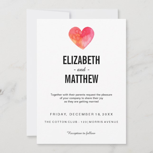 Wedding invitation | watercolor heart (Front)