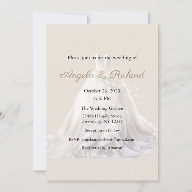 Wedding Invitation, Wedding Dress Invitation (Front)