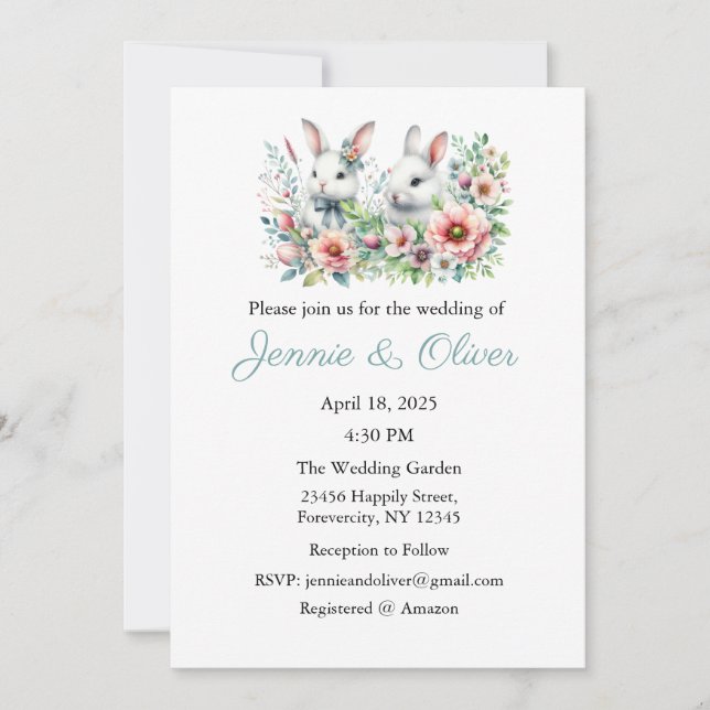 Wedding Invitation, Wedding Stationary, Bunny Invitation (Front)