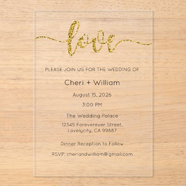 Wedding Invitation, Wedding Stationary, Love Acrylic Invitations (Front)