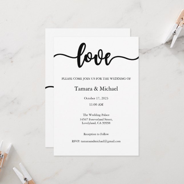 Wedding Invitation, Wedding Stationary, Love  Invitation (Front/Back In Situ)