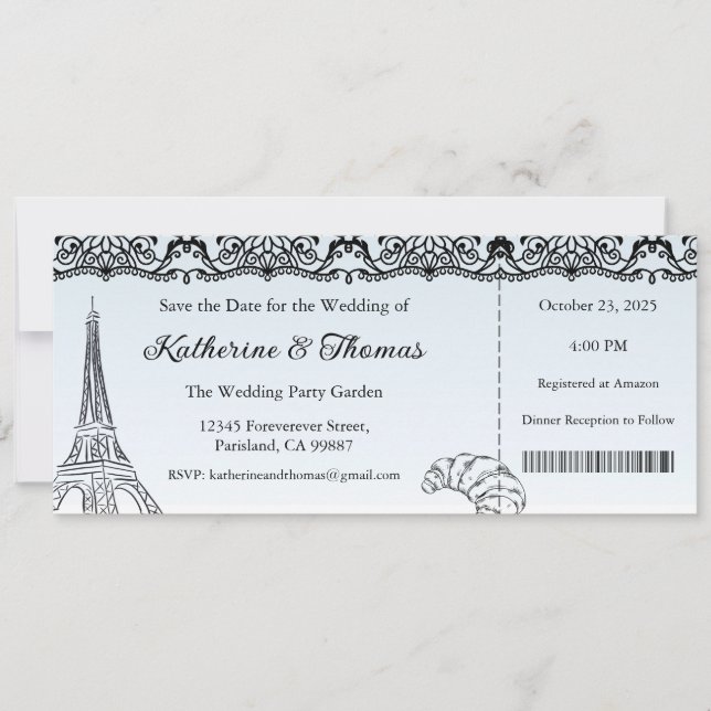 Wedding Invitation, Wedding Stationary, Paris  Invitation (Front)