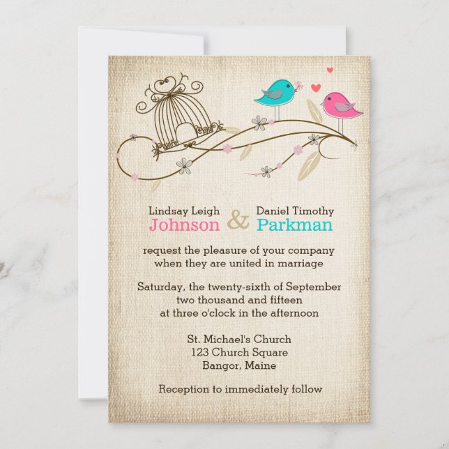 Wedding Invitation | Whimsical Birds in Love (Front)