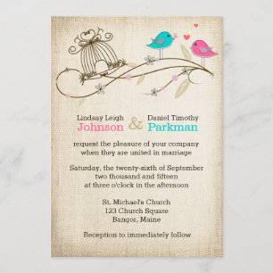 Wedding Invitation   Whimsical Birds in Love