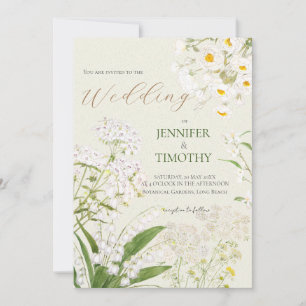 Wedding Invitation  white flowers garden painting