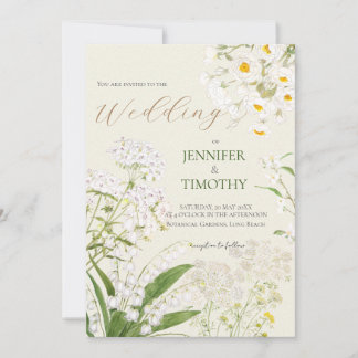 Wedding Invitation  white flowers garden painting