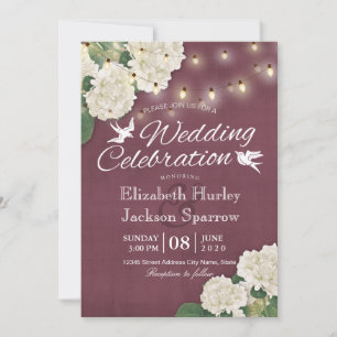 wedding invitation White Hydrangeas String Lights