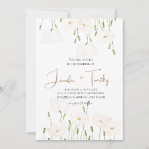 Wedding Invitation white poppy flowers 