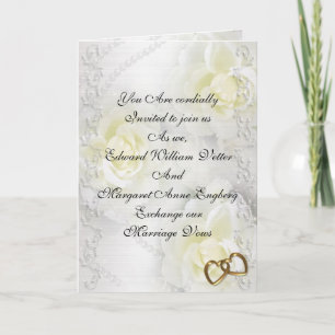 Wedding invitation white roses and pearls