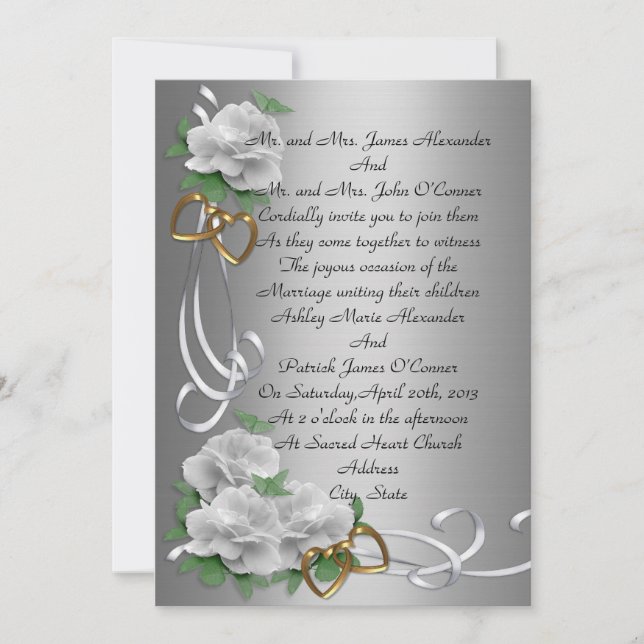 Wedding Invitation white roses given by parents (Front)