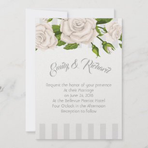 Wedding Invitation-White Roses on Stripes Invitati Invitation