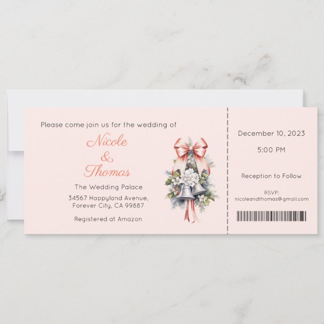 Wedding Invitation, Winter Wedding, Christmas  Invitation (Front)