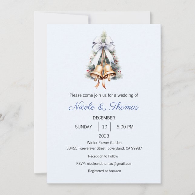 Wedding Invitation, Winter Wedding, Christmas  Invitation (Front)