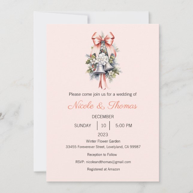 Wedding Invitation, Winter Wedding, Christmas  Invitation (Front)