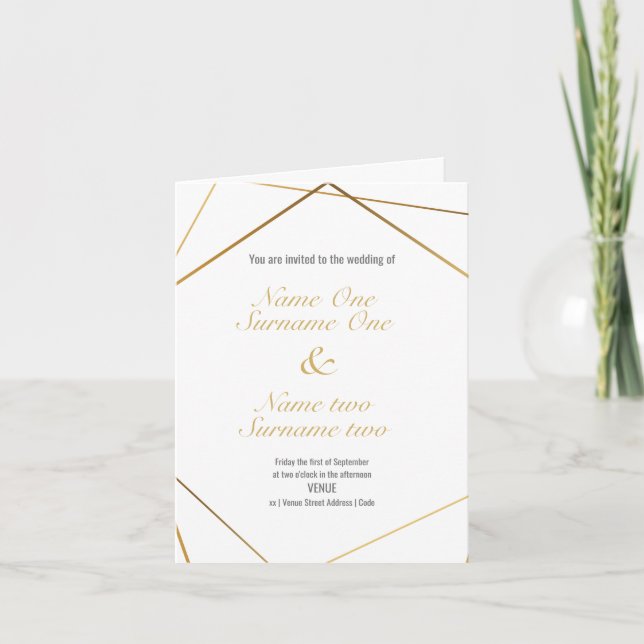 Wedding invitation with a gold pentagon effect (Front)
