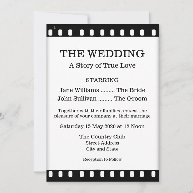 Wedding Invitation With A Movie Film Theme (Front)