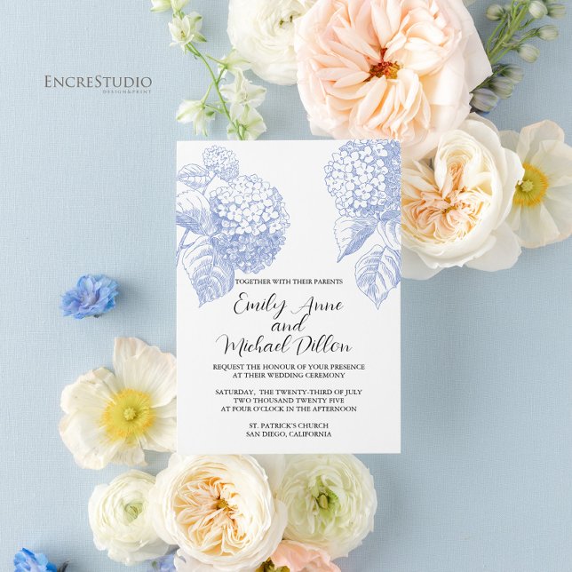 Wedding Invitation with Blue Hydrangea (Creator Uploaded)