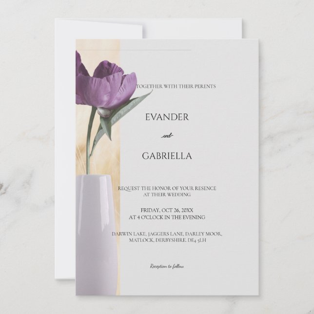 wedding invitation with flower vase  (Front)