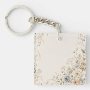 Wedding Invitation with Graceful Floral Details Key Ring